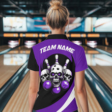 Load image into Gallery viewer, Custom Purple Skull Bowling Shirt Quarter-Zip Bowling Jersey for Men Women Bowling Outfit QZT671