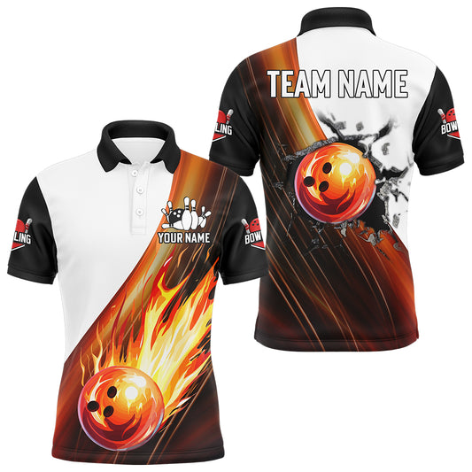 Custom Men Flames Bowling Shirt Fire Bowling Jersey Polo Bowling Performance QZT506