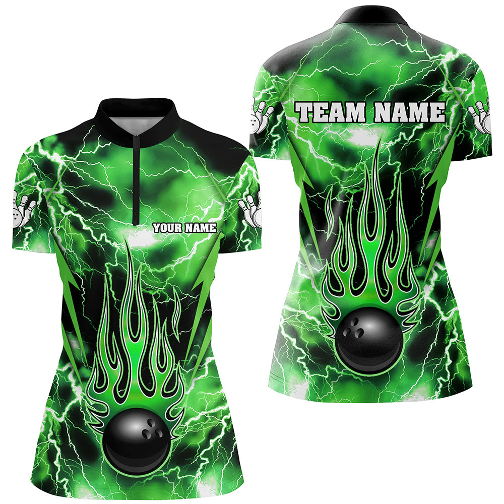 Personalized Thunder Bowling Shirt for Women Flame Bowling Team Jersey 1/4 Zip Shirt QZT277