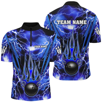 Personalized Thunder Bowling Shirt for Men Flame Bowling Team Jersey 1/4 Zip Shirt QZT277