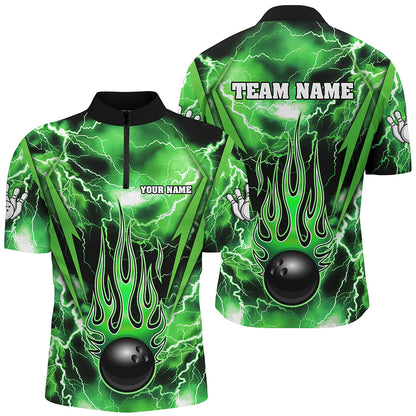 Personalized Thunder Bowling Shirt for Men Flame Bowling Team Jersey 1/4 Zip Shirt QZT277