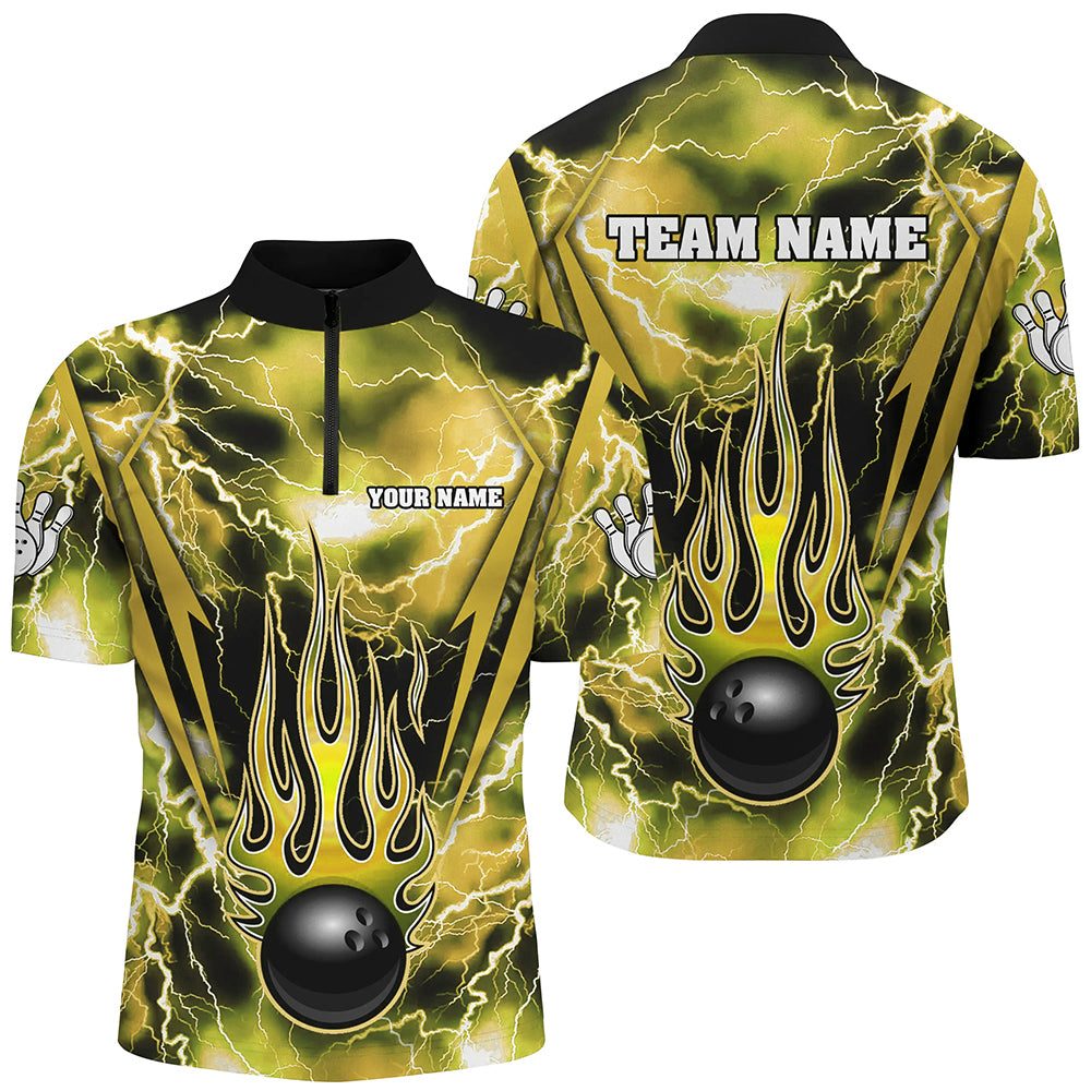 Personalized Thunder Bowling Shirt for Men Flame Bowling Team Jersey 1/4 Zip Shirt QZT277