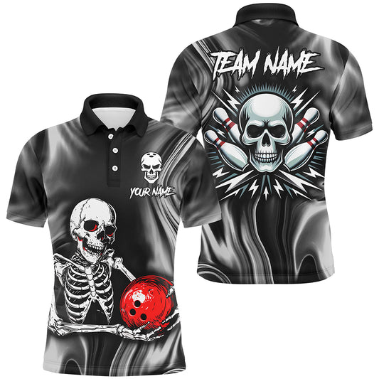 Skull Bowling Shirt Personalized Bowling Team League Skull Polo Shirt for Men QZT285