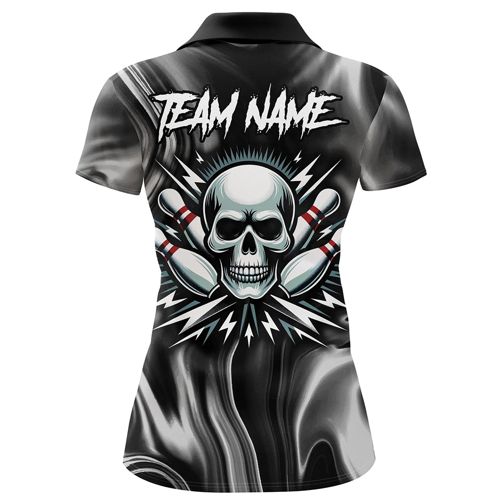 Skull Bowling Shirt Personalized Bowling Team League Skull Polo Shirt for Women QZT285