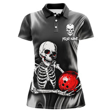 Load image into Gallery viewer, Skull Bowling Shirt Personalized Bowling Team League Skull Polo Shirt for Women QZT285