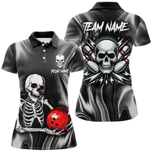 Load image into Gallery viewer, Skull Bowling Shirt Personalized Bowling Team League Skull Polo Shirt for Women QZT285