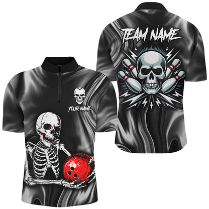 Skull Bowling Shirt Personalized Bowling Team League Skull 1/4 Zip Shirt for Men QZT285