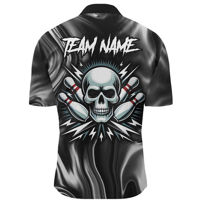 Skull Bowling Shirt Personalized Bowling Team League Skull 1/4 Zip Shirt for Men QZT285