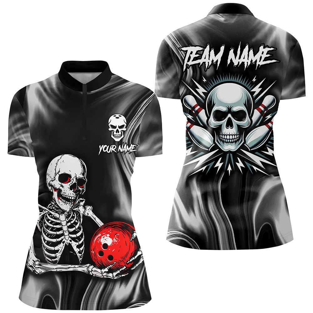 Skull Bowling Shirt for Women Custom Bowling Jersey Bowling 1/4 Zip Shirt Bowling Team League QZT293