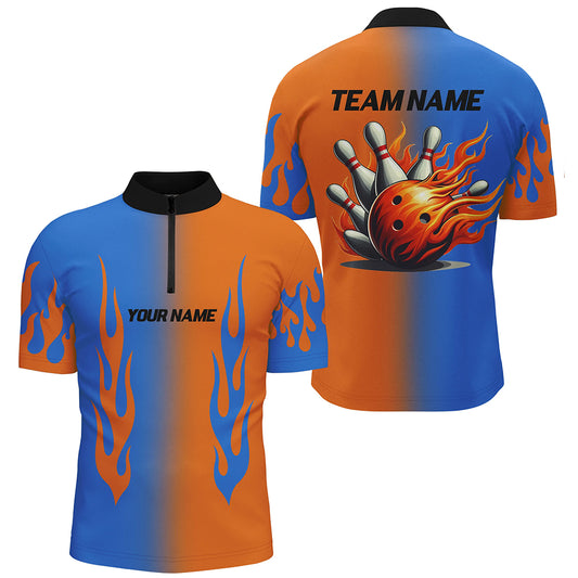 Custom Bowling Shirt Flame Bowling Team Jersey Quarter Zip Bowling Shirt for Men QZT292