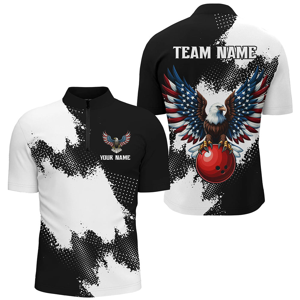 Custom Bowling Shirt Eagle Bowling Team Jersey Men Quarter Zip Shirt for Bowlers QZT296