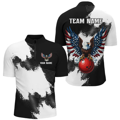Custom Bowling Shirt Eagle Bowling Team Jersey Men Quarter Zip Shirt for Bowlers QZT296