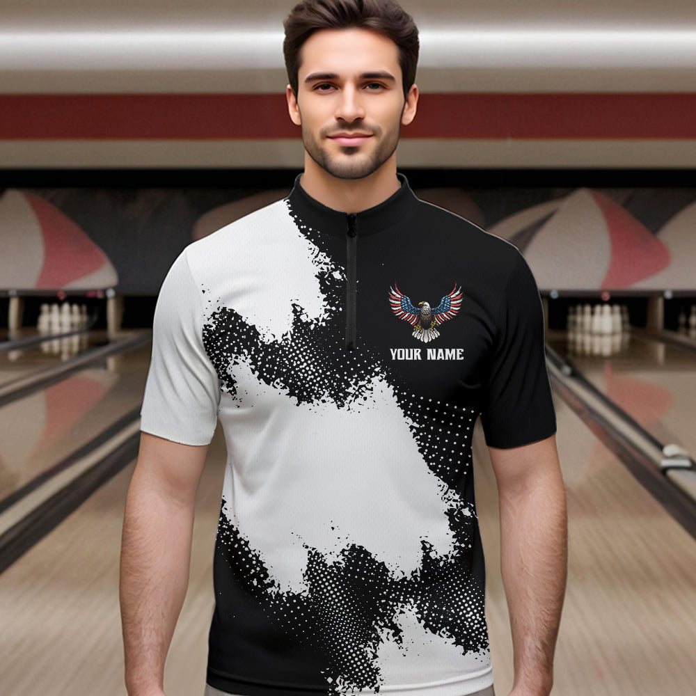 Custom Bowling Shirt Eagle Bowling Team Jersey Men Quarter Zip Shirt for Bowlers QZT296