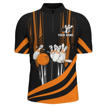 Orange Camo Bowling Shirt Funny Bowling Team Jersey for Men 1/4 Zip Bowling Shirt QZT258