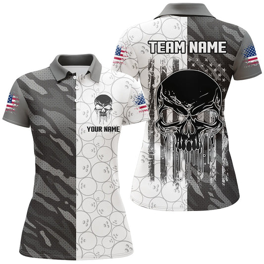 Personalized Women 3D Bowling Team Jersey Skull Bowling Polo Shirts Apparel QZT467