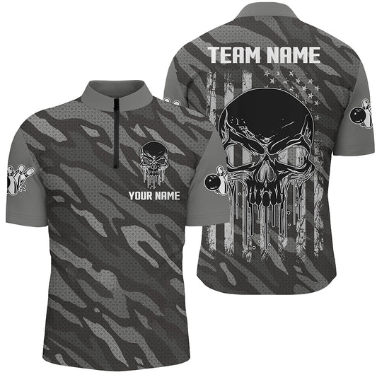 Personalized Skull 1/4 Zip Bowling Jerseys for Men Bowling Shirt Unisex QZT282