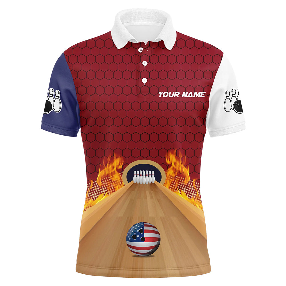 Personalized Bowling Shirt with Name Polo Bowling Jersey for Men Flame Bowling Shirt Unisex QZT286