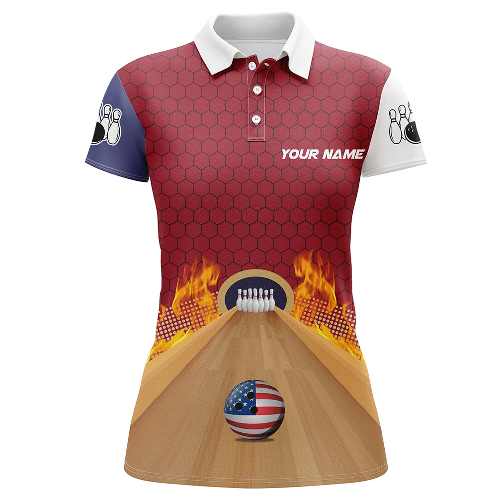 Personalized Bowling Shirt with Name Polo Bowling Jersey for Women Flame Bowling Shirt Unisex QZT286