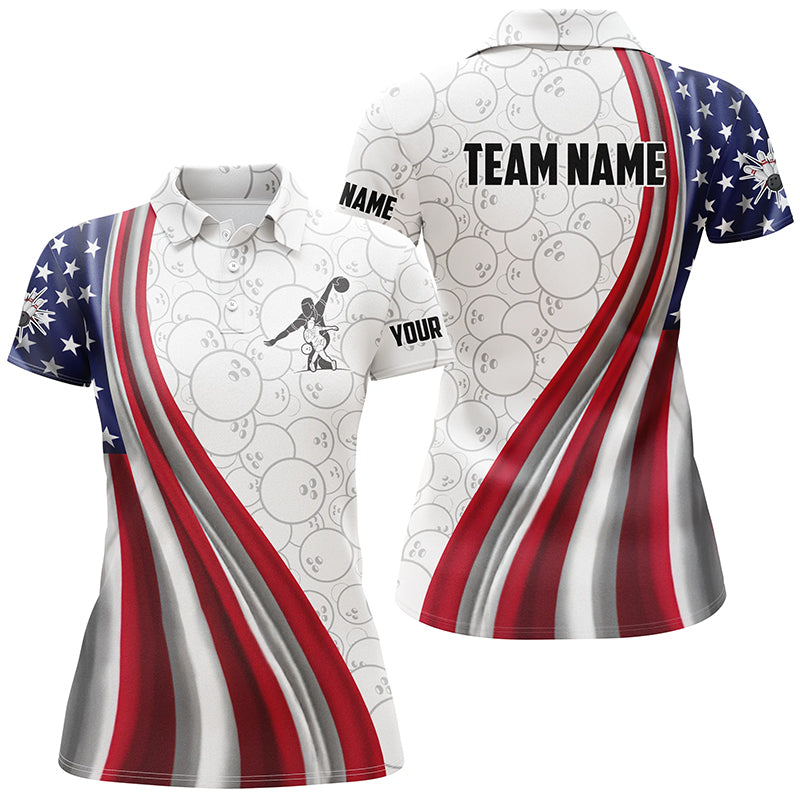 American Flag Bowling Shirt Bowling Team League Polo Bowling Shirt for Women QZT257