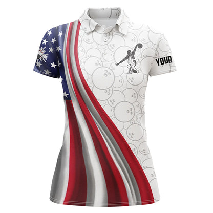 American Flag Bowling Shirt Bowling Team League Polo Bowling Shirt for Women QZT257