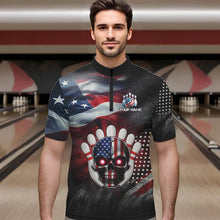 Load image into Gallery viewer, US Flag Bowling Quarter-Zip Shirt for Men and Women Custom Bowling Team League QZT600