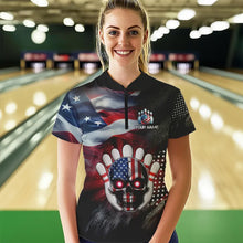 Load image into Gallery viewer, US Flag Bowling Quarter-Zip Shirt for Men and Women Custom Bowling Team League QZT600