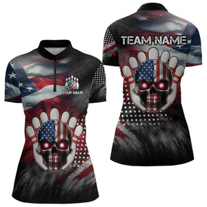 US Flag Bowling Quarter-Zip Shirt for Men and Women Custom Bowling Team League QZT600