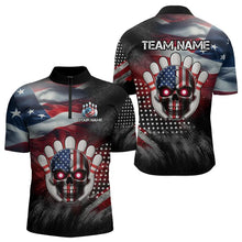 Load image into Gallery viewer, US Flag Bowling Quarter-Zip Shirt for Men and Women Custom Bowling Team League QZT600