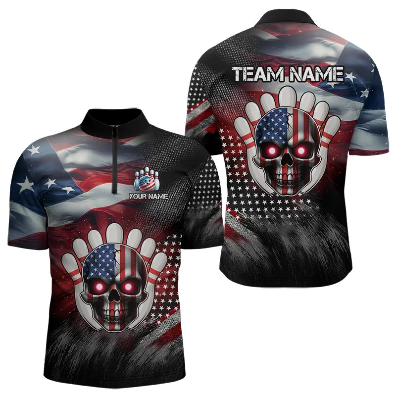 US Flag Bowling Quarter-Zip Shirt for Men and Women Custom Bowling Team League QZT600