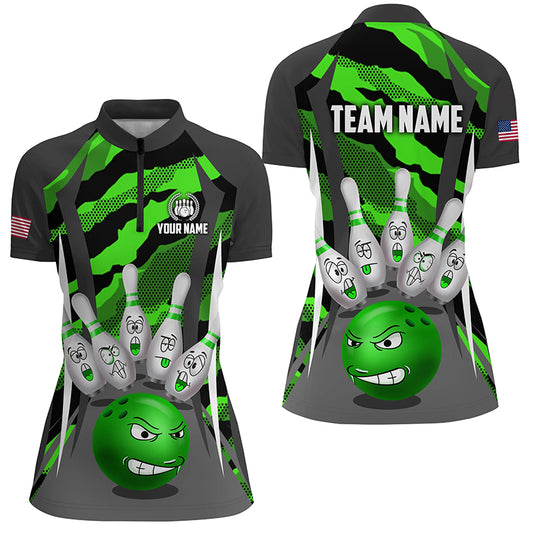 Custom Camo Bowling Shirt Women Bowling Team Jersey Quarter Zip Bowlwing Shirt QZT457