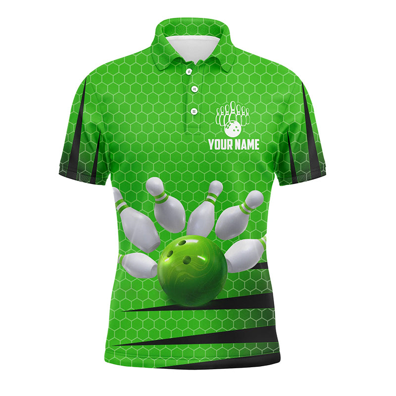 Personalized Bowling Jersey Green Bowling Shirt for Men Bowling Team League Polo Shirt QZT270