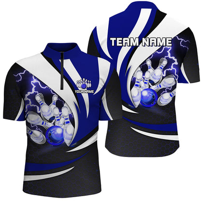 Personalized Bowling Shirt for Men Quarter Zip Camo Thunder Bowling Team League QZT429