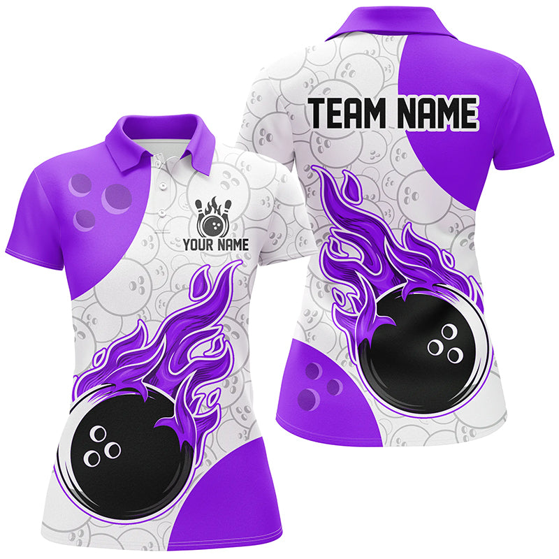 Bowling team shirt with flames and a bowling ball design on a white background