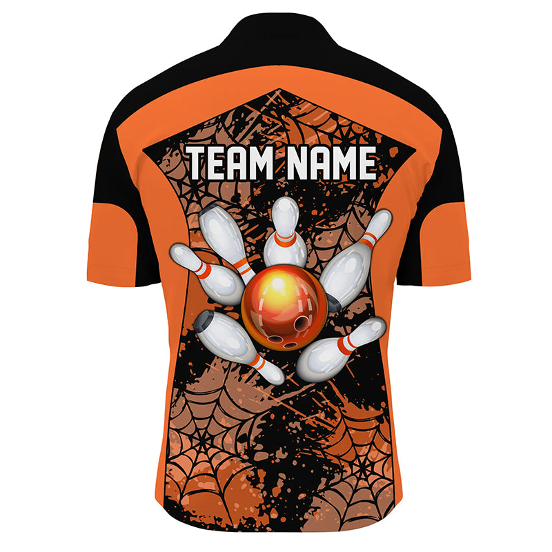 Orange Bowling Shirt for Men Spider Bowling Shirt Customized 1/4 Zip Shirt Unisex QZT288