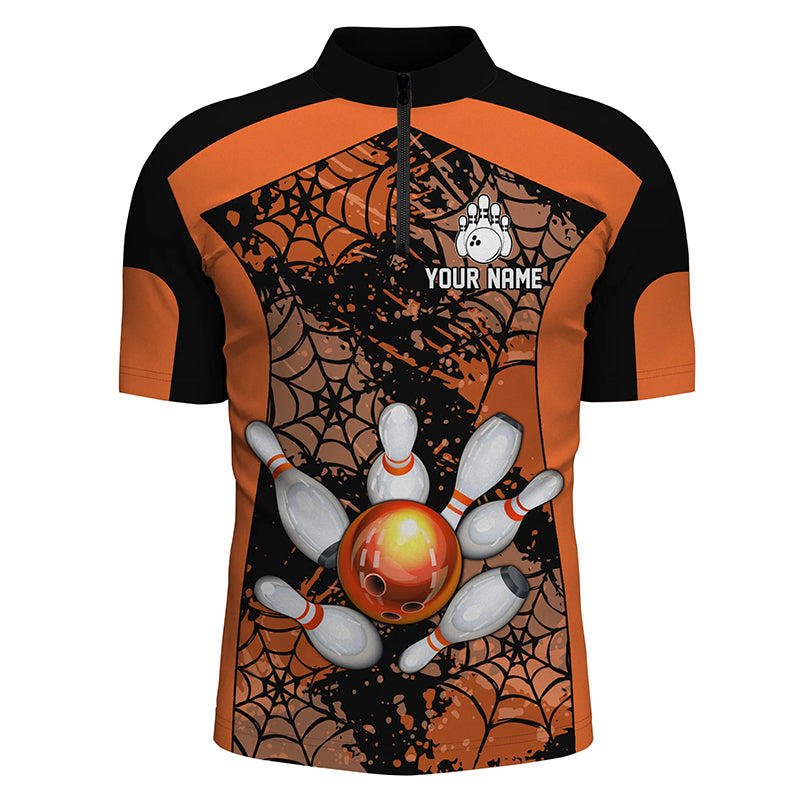 Orange Bowling Shirt for Men Spider Bowling Shirt Customized 1/4 Zip Shirt Unisex QZT288