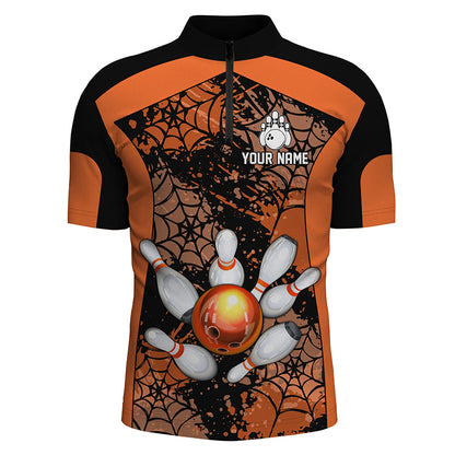 Orange Bowling Shirt for Men Spider Bowling Shirt Customized 1/4 Zip Shirt Unisex QZT288
