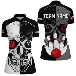 Skull Bowling Shirt for Women Custom Bowling Jersey Bowling 1/4 Zip Shirt Bowling Team League QZT293