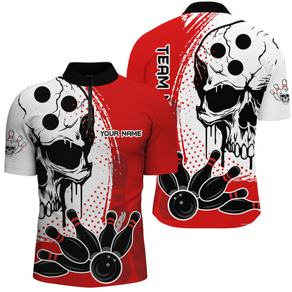 Skull Bowling Shirt for Men Custom Bowling Jersey Bowling 1/4 Zip Shirt Bowling Team League QZT293