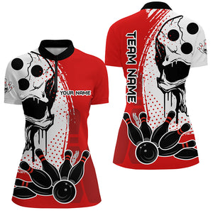 Skull Bowling Shirt for Women Custom Bowling Jersey Bowling 1/4 Zip Shirt Bowling Team League QZT293