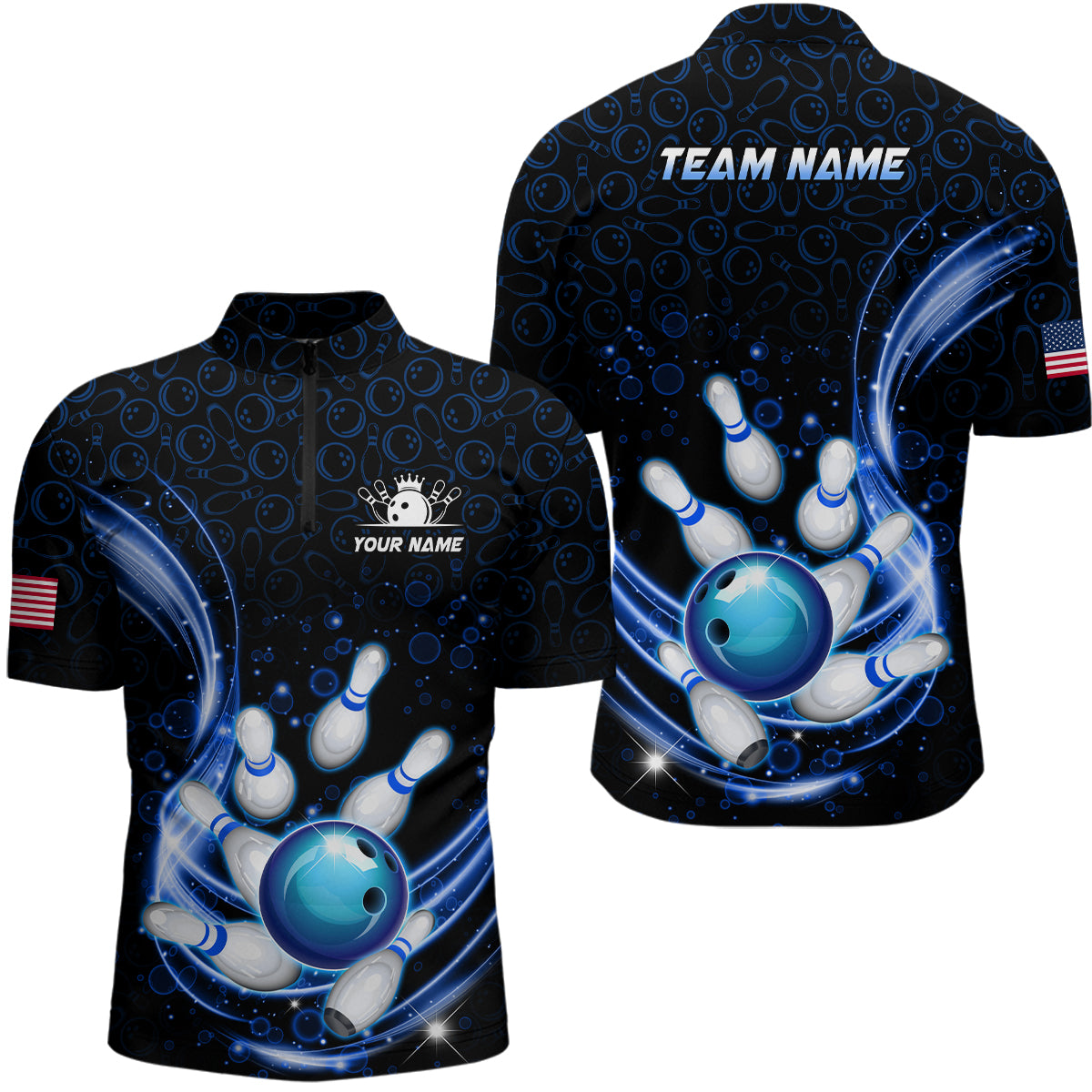 Personalized Camo Bowling Shirt for Men Custom Bowling Jersey Bowling Team League Quarter-Zip QZT251
