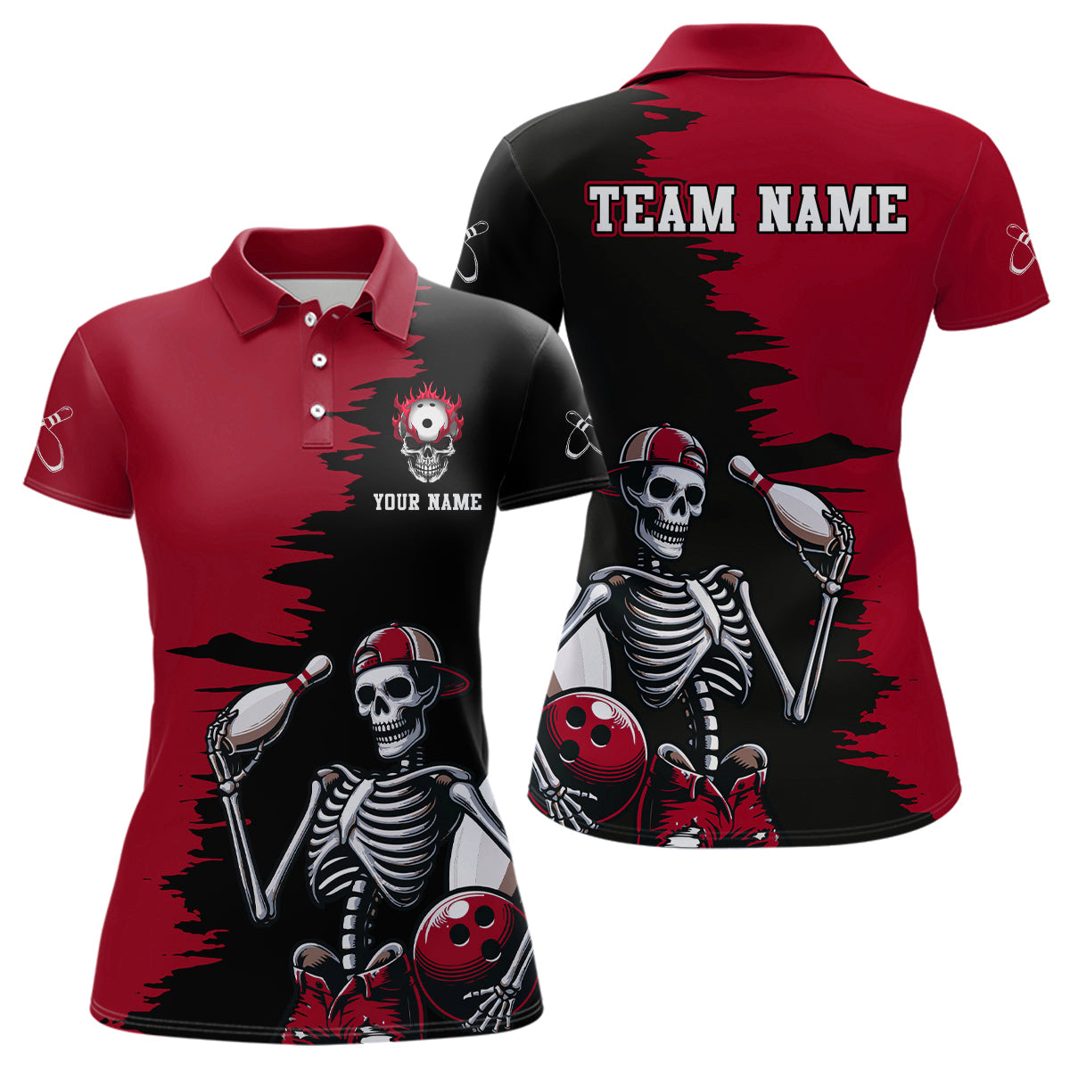 Personalized Skeleton Bowling Shirt for Women Skull Bowling Jersey Polo Bowling Shirt QZT407