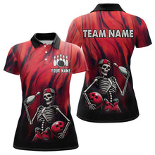 Load image into Gallery viewer, Black &amp; Red Bowling Team Shirt Custom Skull Polo Bowling Jersey for Men Women QZT605