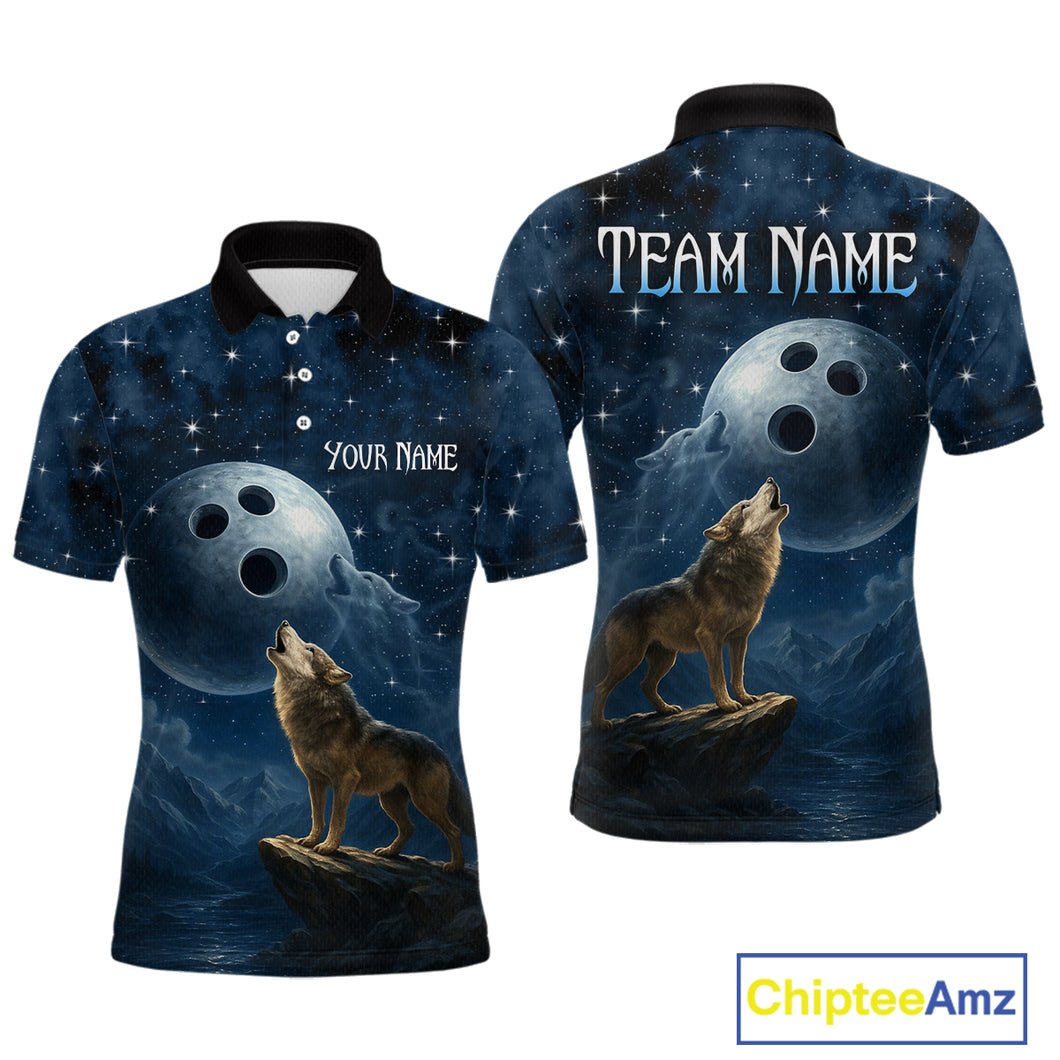Custom Blue Bowling Shirt Wolf Bowling Team Jersey for Men Polo & 1/4 Zip Bowling Outfit QZT703