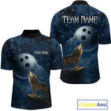 Load image into Gallery viewer, Custom Blue Bowling Shirt Wolf Bowling Team Jersey for Men Polo &amp; 1/4 Zip Bowling Outfit QZT703