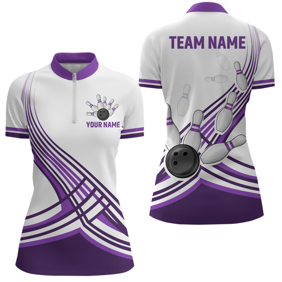 Personalized Women's Bowling Jersey Quarter Zip Bowling Team Shirts Bowling Gifts QZT502