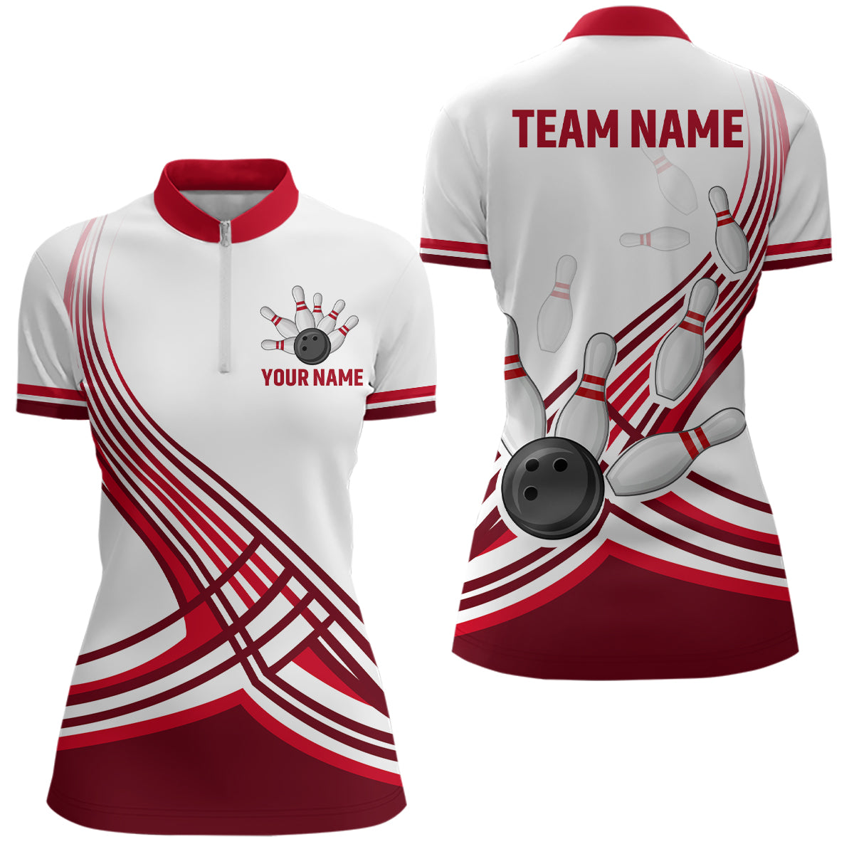 Personalized Women's Bowling Jersey Quarter Zip Bowling Team Shirts Bowling Gifts QZT502
