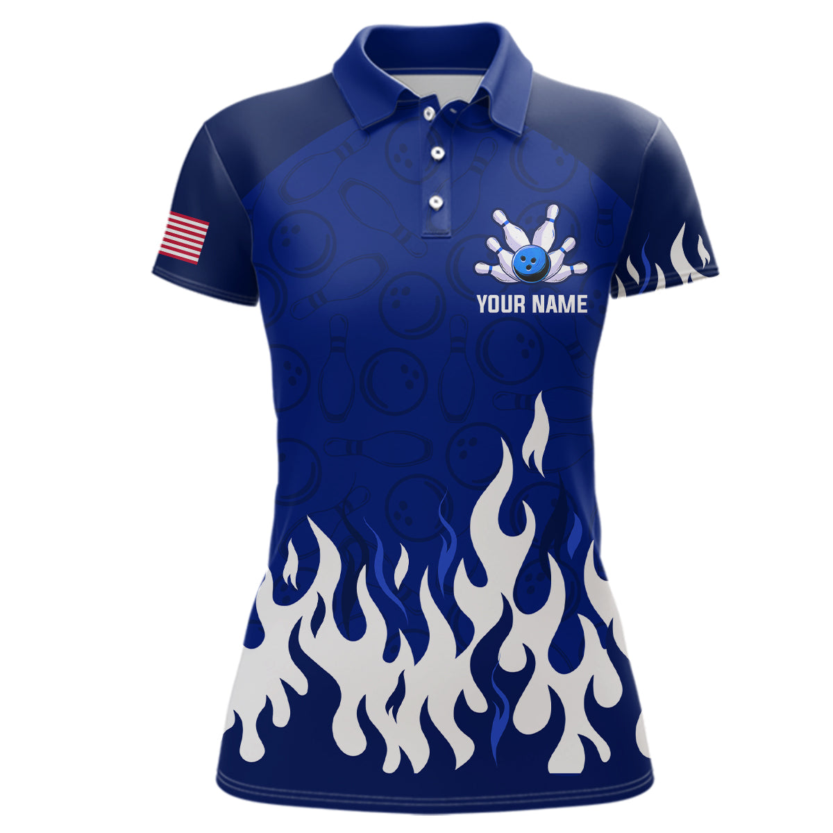 Navy Bowling Shirt Unisex Flame Bowling Jersey Women Polo Bowling Shirt QZT272