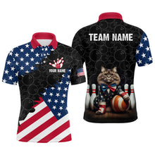 Load image into Gallery viewer, Personalized Patriotic Cat Bowling Shirt Polo American Bowling Jersey for Men Women QZT673