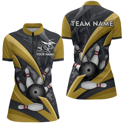 Custom 3D Bowling Team Shirts Multicolor Bowling Jersey for Women Quarter Zip QZT505