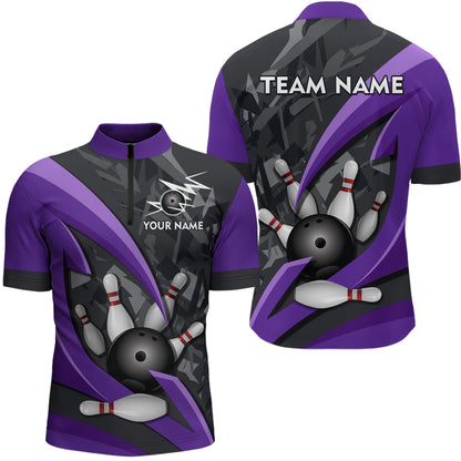 Custom 3D Bowling Team Shirts Multicolor Bowling Jersey for Men Quarter Zip QZT505